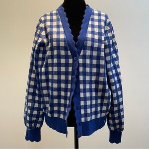 Kate Spade New York Blue Gingham Scalloped Trim Button Cardigan Size M